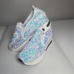 NEW Platform Sequin Chunky Sneakers Womens Shoes 10 Slip On Walking Casual